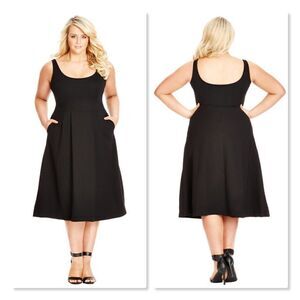 City Chic Classic Longline Fit & Flare Dress - size 20 in Black